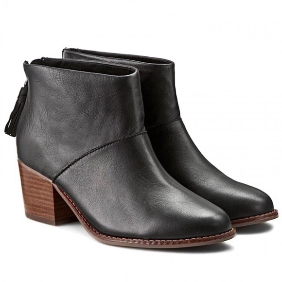 Toms Shoes - TOMS Leila Leather Block-Heel Booties - Black